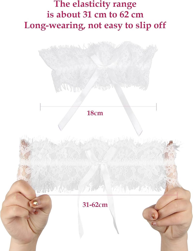 OhYeah! Lace Wedding Garters for Bride Bridal Garter Set Elastic Leg Garters for Thigh with Bow Party Prom Bridal Lingerie - Image 2